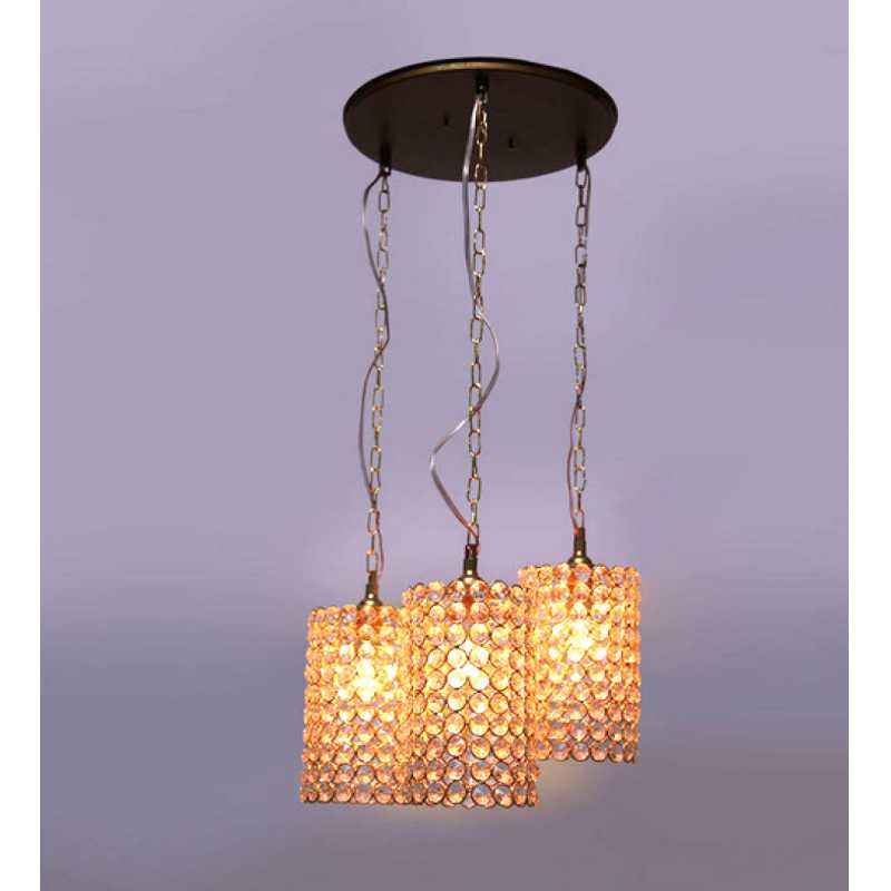 The Brighter Side Golden Crystal Cylinder Pendant Lamps (Pack of 3)