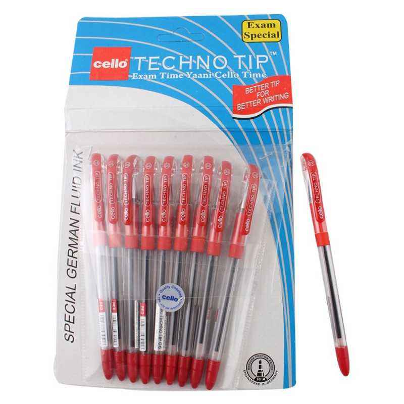 Cello Techno Tip Red Ball Point Pen (Pack of 10)