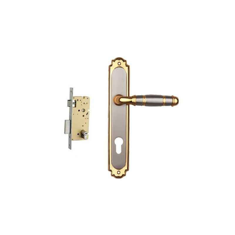 Plaza Linea Gold Silver Finish Handle with 250mm Pin Cylinder Mortice Lock & 3 Keys