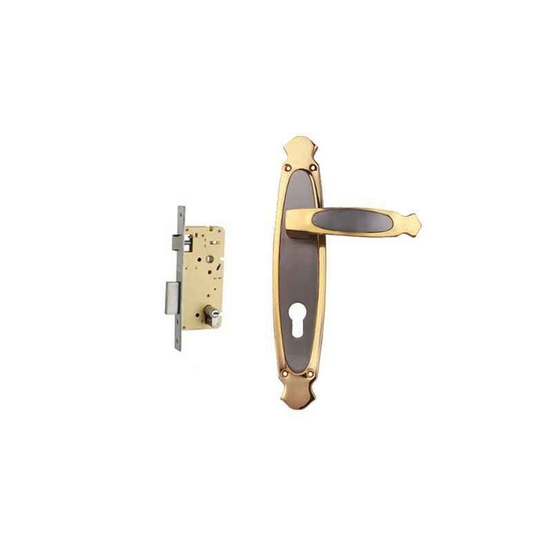 Plaza Kia Gold Silver Finish Handle with 250mm Pin Cylinder Mortice Lock & 3 Keys