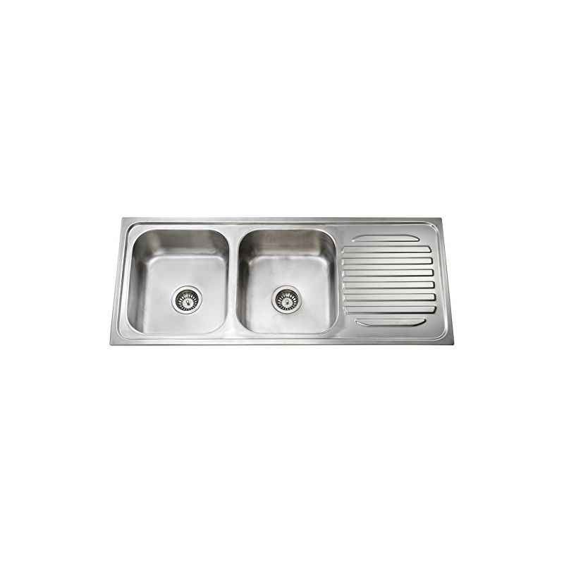 Jayna Mercury DBSD 01 Glossy Double Bowl With Single Drain Board Sink, Size: 54.5 x 18.5 in