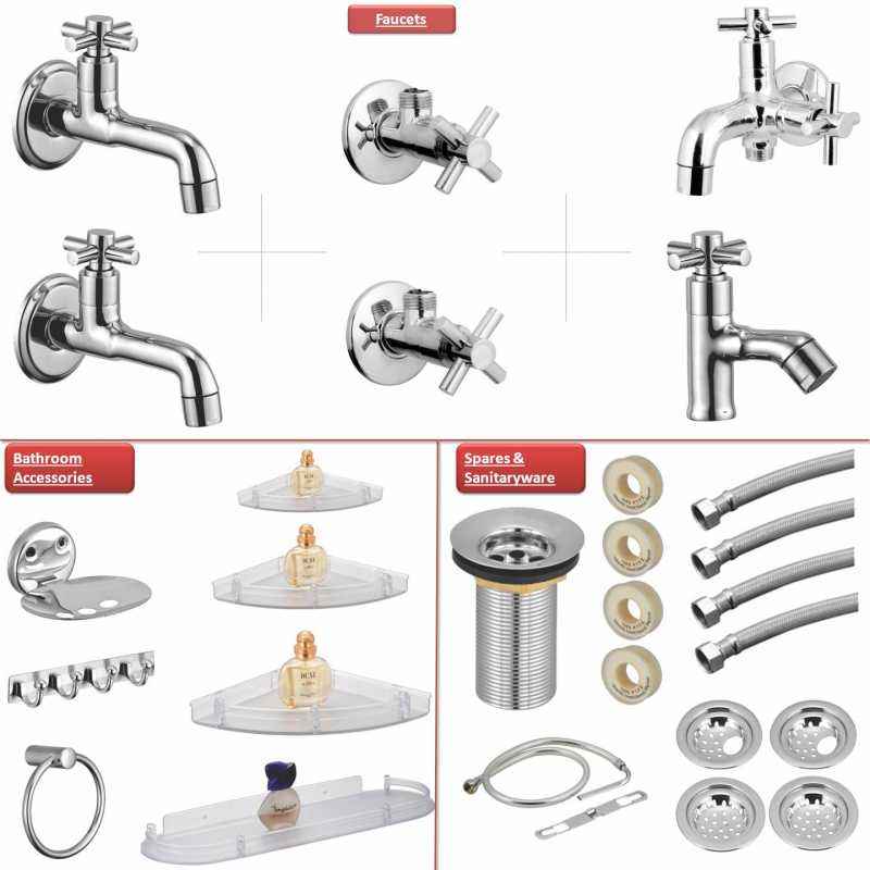 Kamal Cross Collection Bathroom Lite Combo Set with Free Tap Cleaner, COR-2104