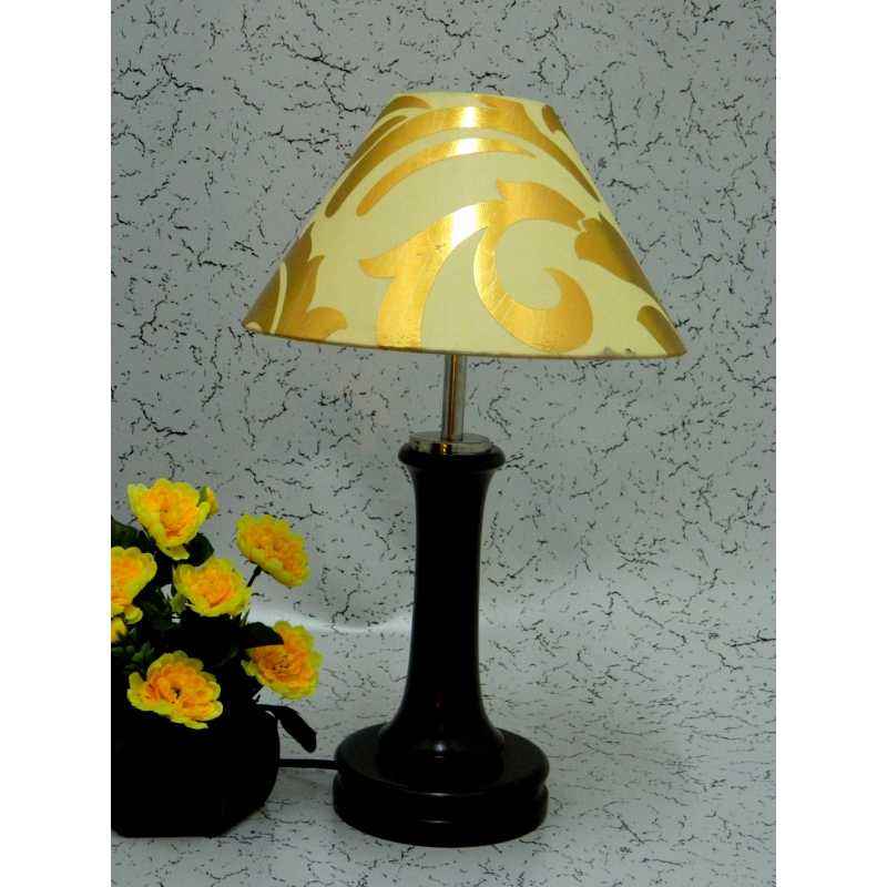Tucasa Fashionable Off White & Golden Shade Wooden Table Lamp, LG-1002