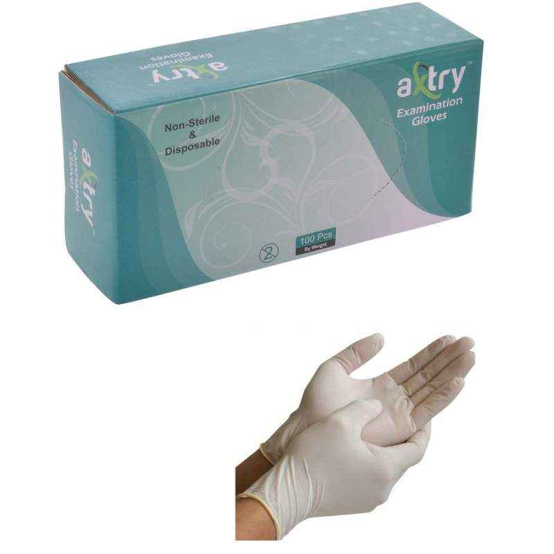 Axtry Disposable Latex Examination Gloves, Size: Small (Pack of 100)