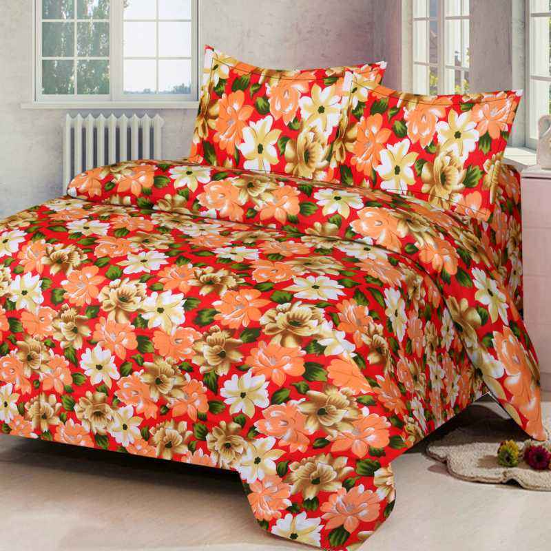 IWS Multicolour Luxury Cotton Printed Double Bedsheet with 2 Pillow Covers, CB1599