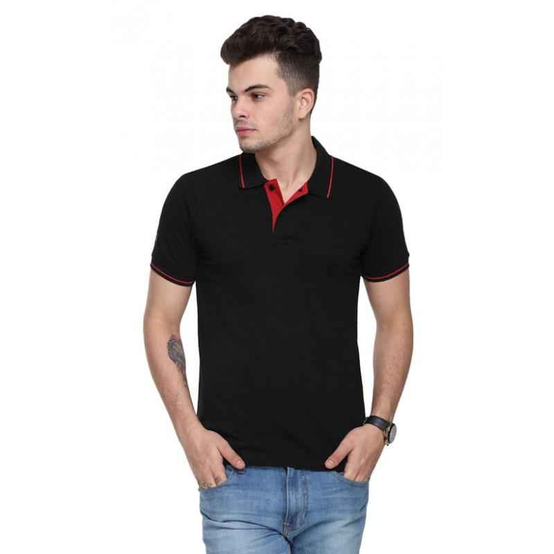 Ruggers Black Collared T-shirt with Red Tipping, Size: L