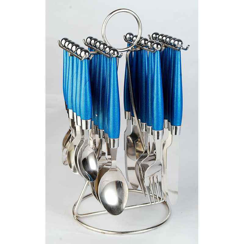 Elegante 24 Pieces Solitaire Blue Stainless Steel & Plastic Cutlery Set, SL-108A