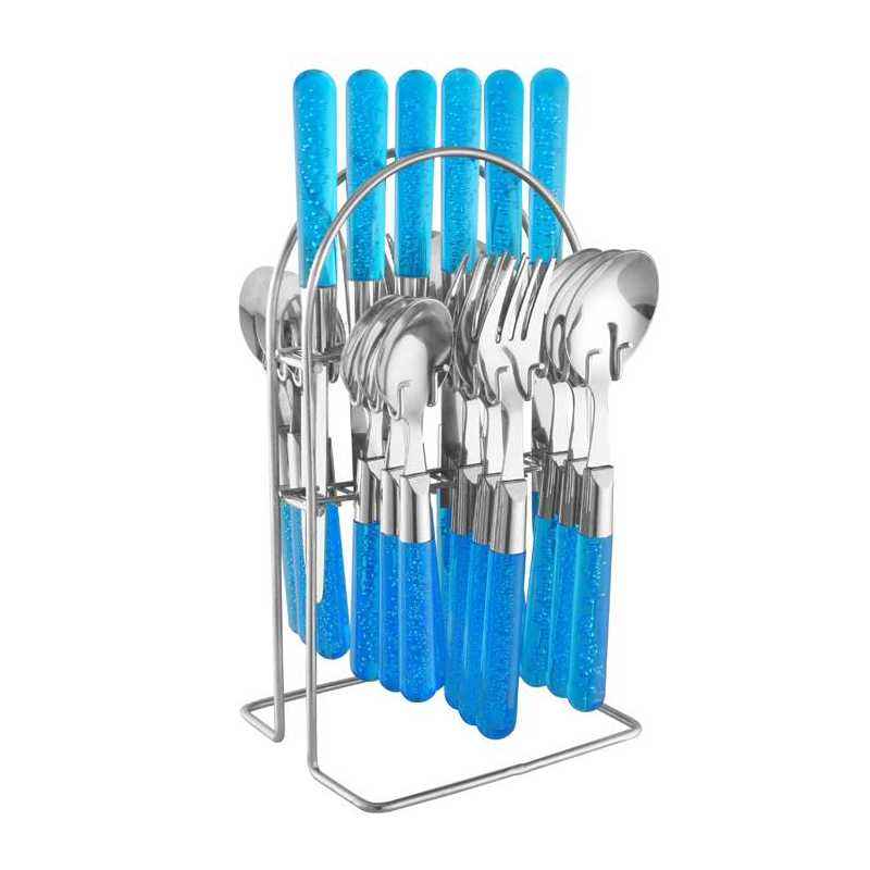 Elegante 24 Pieces Maple Blue Stainless Steel & Plastic Cutlery Set, SL-137B