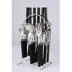 Elegante 24 Pieces Opera Black Stainless Steel & Plastic Cutlery Set, SL-130B