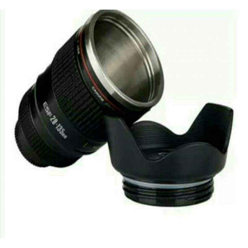 TradeAiza 500ml Camera Lens Shaped Stainless Coffee Mug
