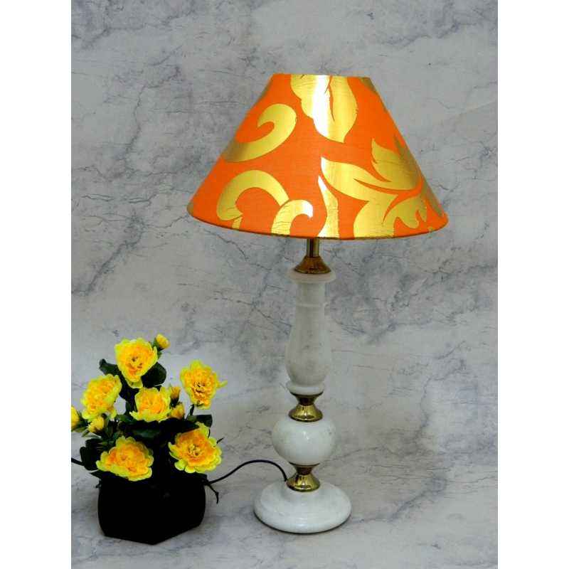 Tucasa Classic Marble/Brass Table Lamp with Orange Gold Shade, LG-783