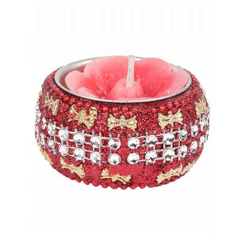 Riflection Red Decorative T-Light Candle Holder with Tea Lights, LC04 (Pack of 4)