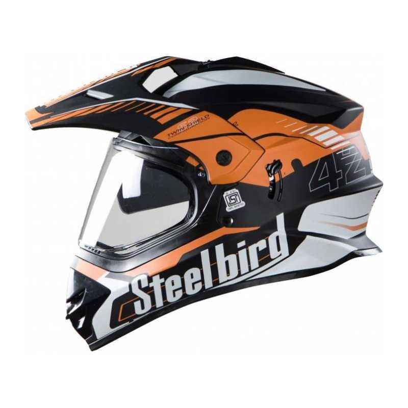 Steelbird SBA-42 Black Light Orange Full Face Helmet, Size (Large, 600 mm)