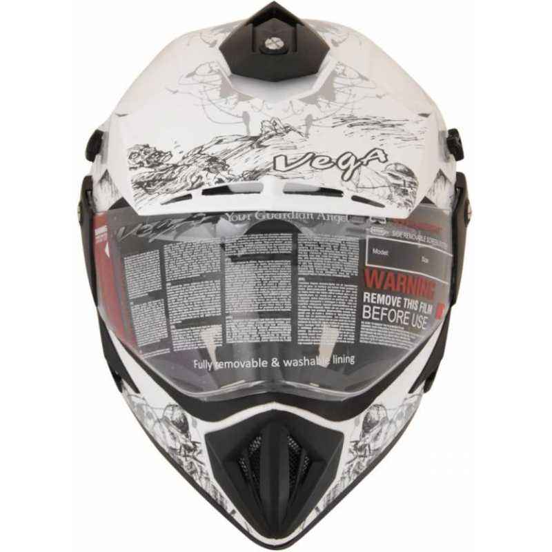 Vega Off Road White Silver Full Face Helmet, Size (Medium, 580 mm)