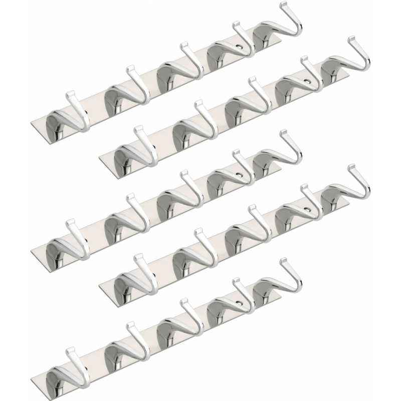Abyss ABDY-1245 Chrome Finish Stainless Steel Multipurpose Hook Rail (Pack of 5)