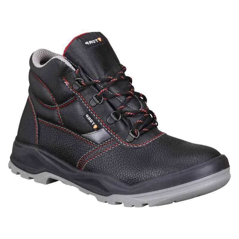Torp BEN-10 High Ankle Leather Steel Toe Black Work Safety Shoes, Size: 6