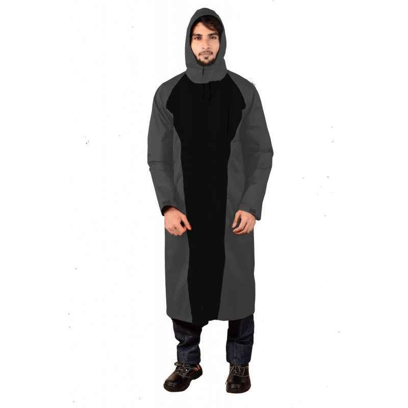 Mallcom Mammatus Grey & Black Breathable PU Raincoat, Size: XXL