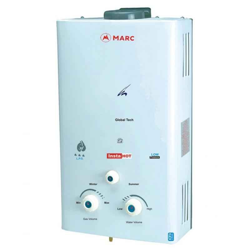 Marc 6 Litre Gas Water Heater Vertical Gas Geyser, White