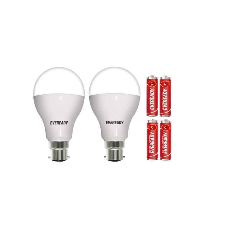 Eveready 12W B-22 LED Bulbs with Free 4 Battery (Pack of 2)