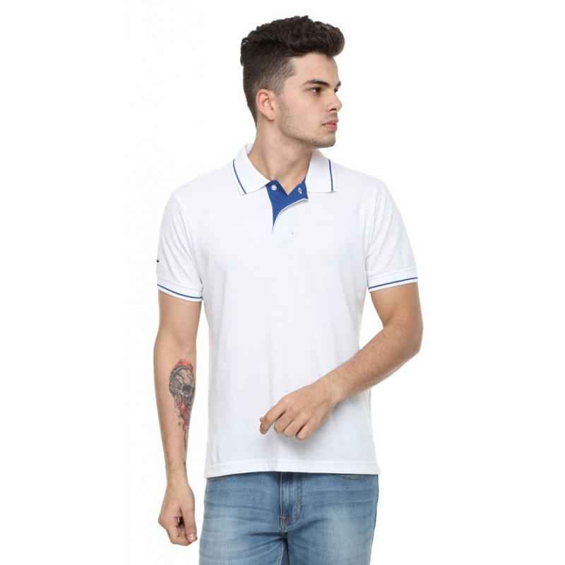 Ruggers White Collared T-shirt with Blue Tipping, Size: L