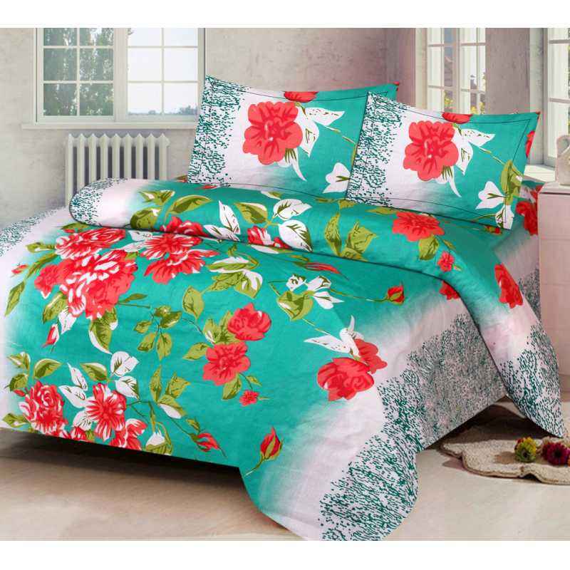 IWS Multicolour Luxury Cotton Printed Double Bedsheet with 2 Pillow Covers, CB1628