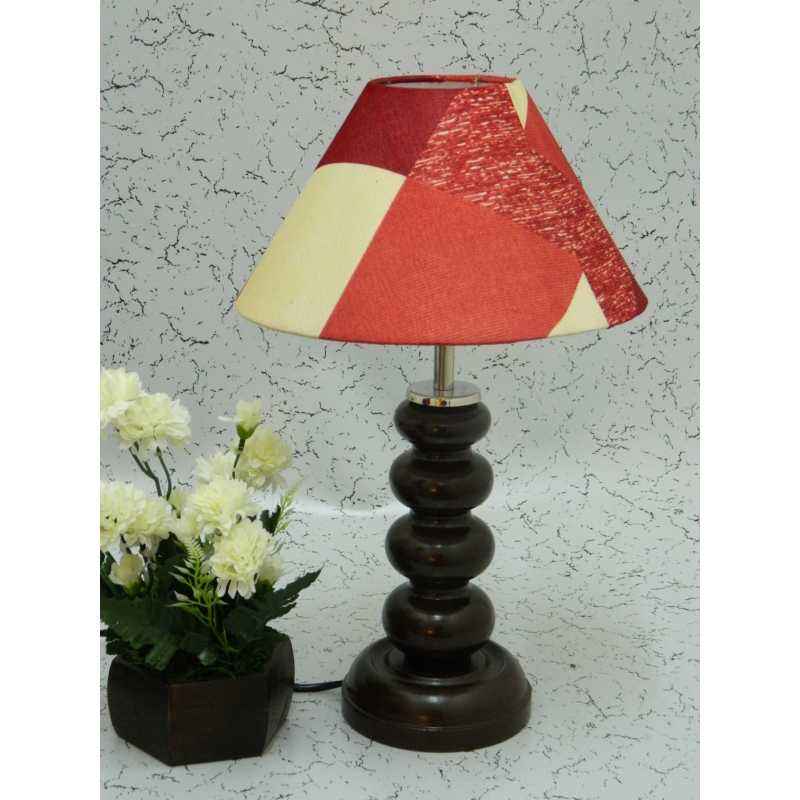 Tucasa Smart Wooden Table Lamp with Red Check Shade, LG-1067