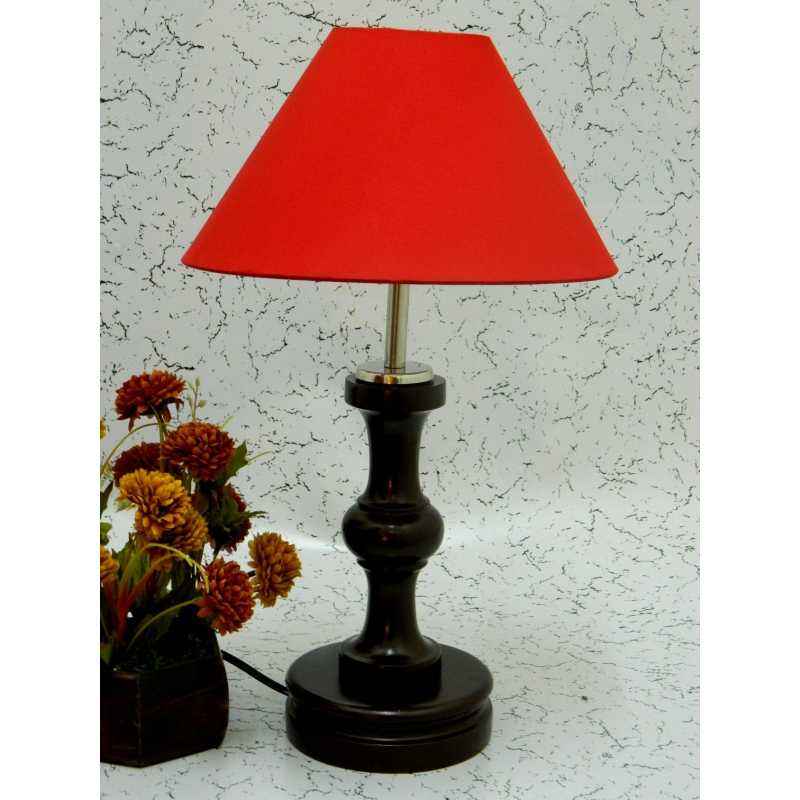 Tucasa Fabulous Wooden Table Lamp with Red Shade, LG-1047