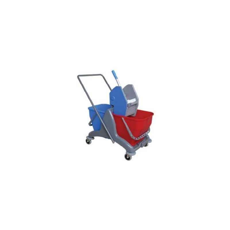 Amsse DB1005 Double Bucket Wringer Trolley with Strong Plastic Chassis 15 + 15 Ltr Mop Wringer Bucket