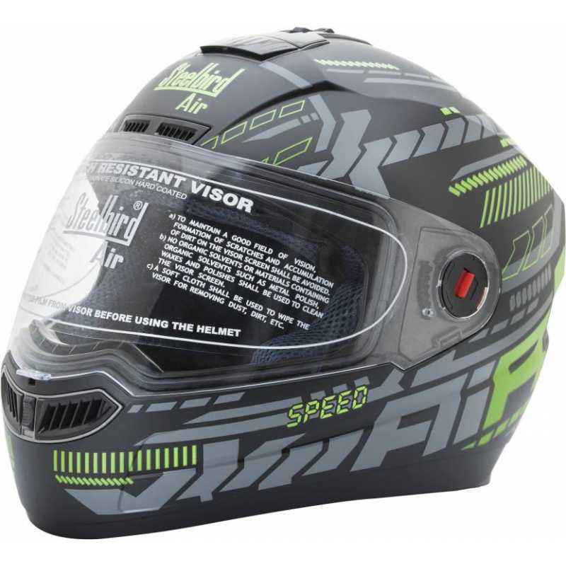Steelbird SBA-1 Matt Black Green Full Face Helmet, Size (Large, 600 mm)