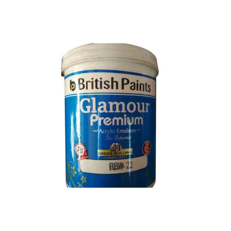 British Paints 1 Litre Base White Glamour Premium Acrylic Emulsion For Interiors, GR-II