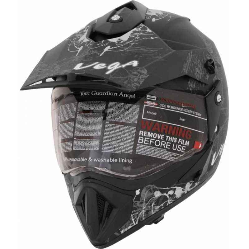 Vega Secret Dull Black Silver Off Road Motocross Helmet, Size (Large, 600 mm)