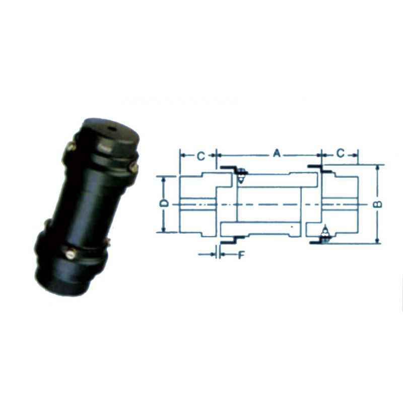 Fenner F0150 ES Essex Jaw External Spider Spacer Coupling, Pilot Bore, DBES: 90 mm