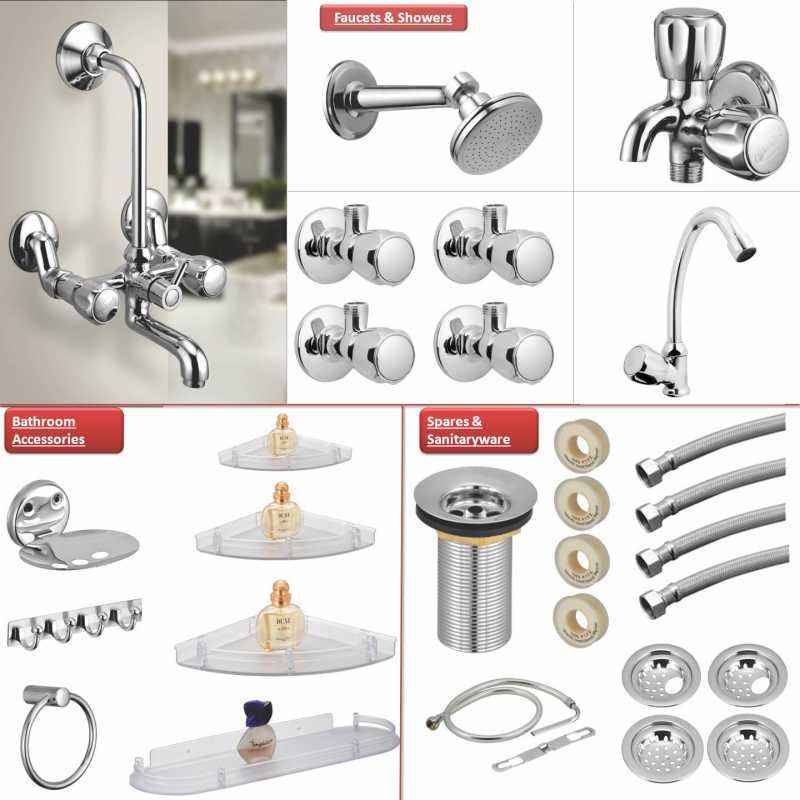 Kamal Crystal Collection Premium Bathroom Combo Set with Overhead Shower & Free Tap Cleaner, CRL-3000