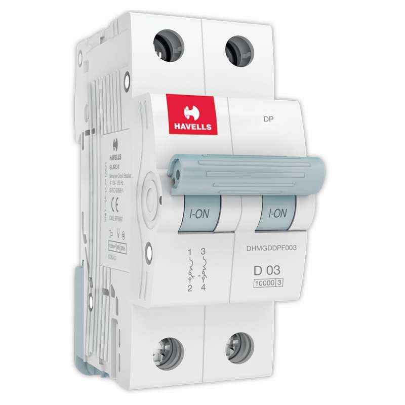 Havells Euro-II 3A Double Pole D Curve MCB, DHMGDDPF003