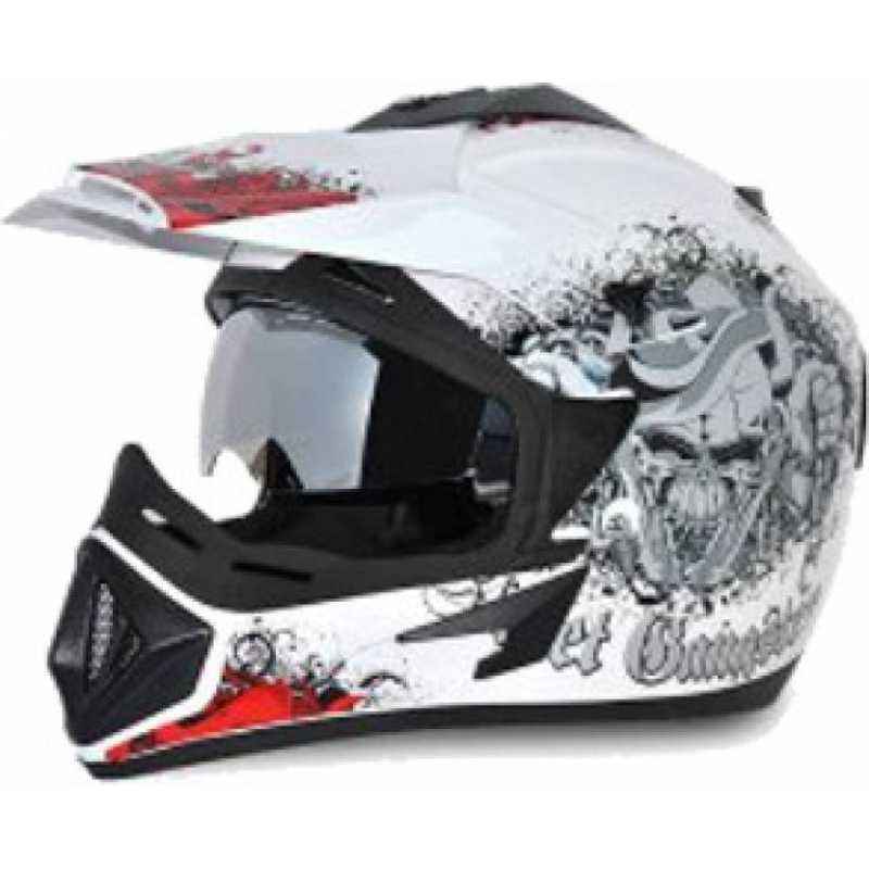 Vega Off Road Gangster Motocross White Orange Helmet, Size (Medium, 580 mm)