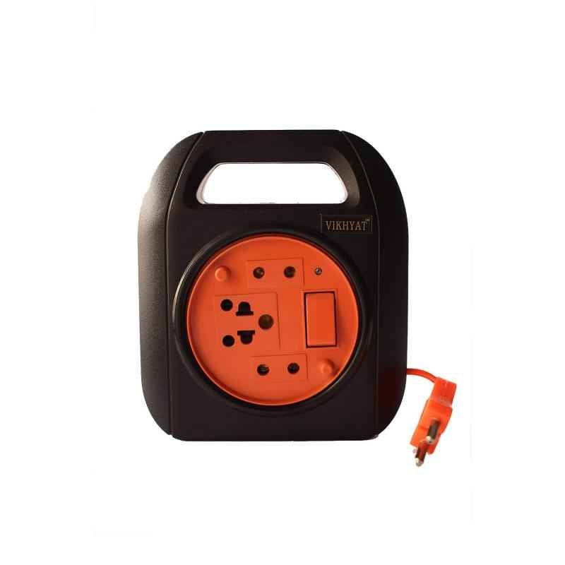Vikhyat RolexoM01 Orange & Black 2 Pin Socket Extension Board with 4m Cable