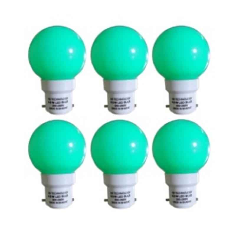 HB Technology 0.5W B-22 Green LED Bulbs, (Pack of 6)