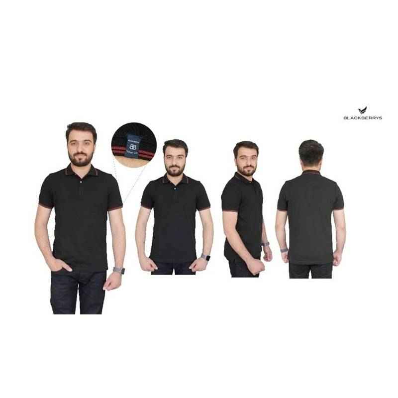 Blackberrys Black Customized T-shirt with Red Tipping & Placket, Size: M