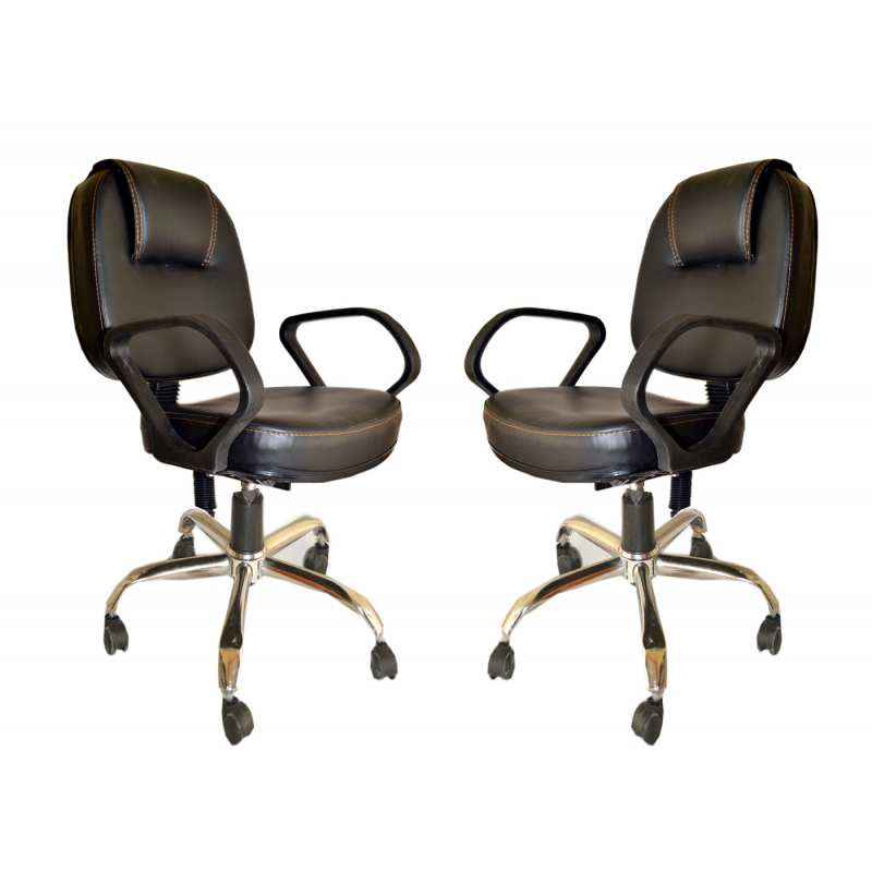Mezonite Low Back Cushioned Leatherette Black Office Chair (Pack of 2)