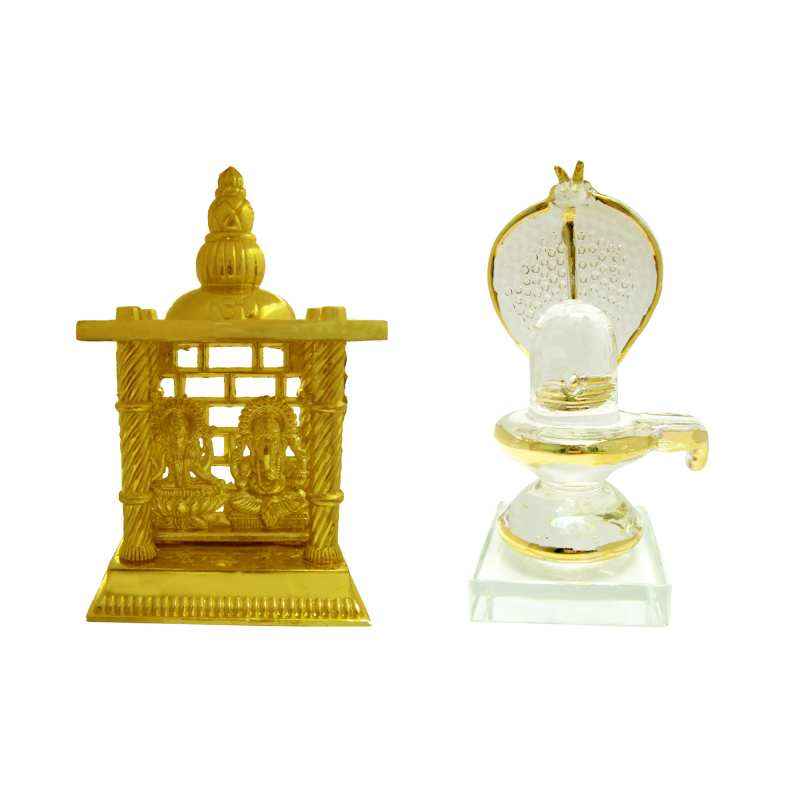Heaven Decor Crystal Gold Plated Naag Shivling with Temple