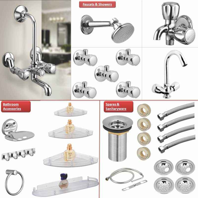 Kamal Crystal Collection Bathroom Xtra-Premium Combo Set with Overhead Shower &  Free Tap Cleaner, CRL-3002