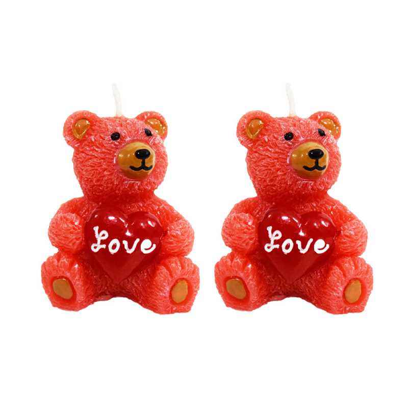 Dizionario VH45 Red Wax Colorful Heart Teddy Shaped Candle (Pack of 2)