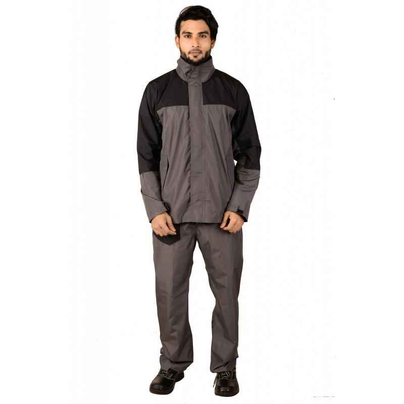 Mallcom Arcus Grey & Black Breathable PU Raincoat, Size: XXL