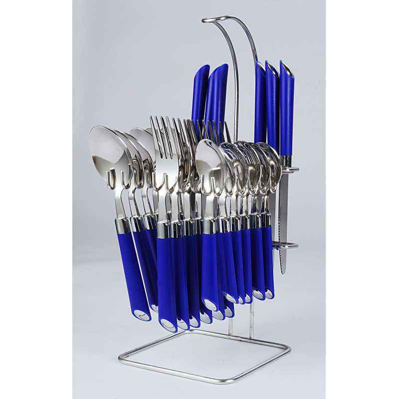 Elegante 24 Pcs Expression Blue Stainless Steel & Plastic Cutlery Set, SL-109A