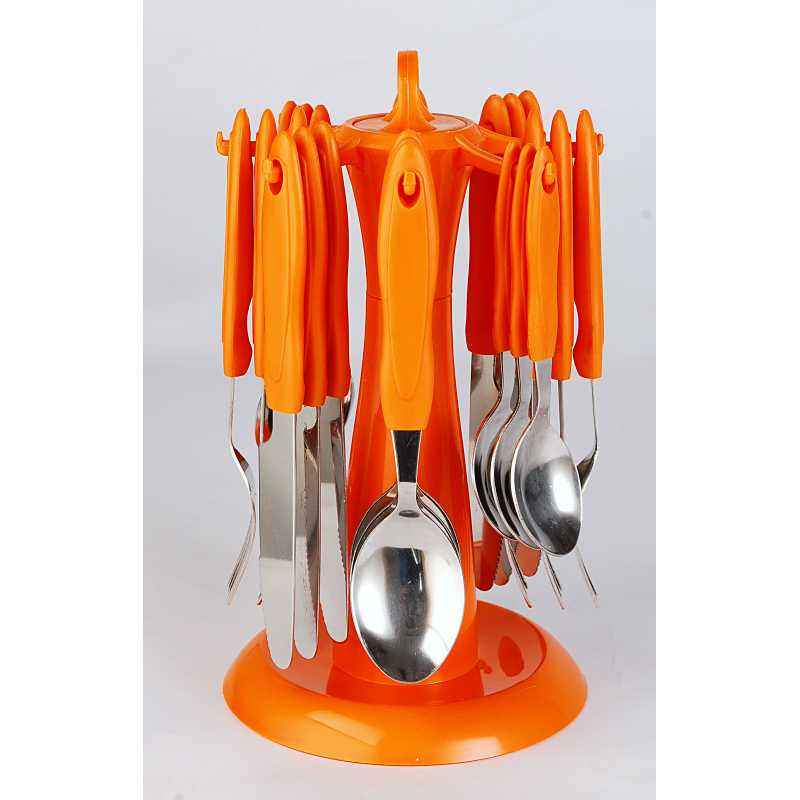 Elegante 24 Pcs Signature Orange Stainless Steel & Plastic Cutlery Set, SL-122