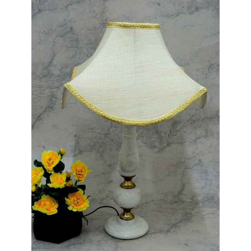 Tucasa Classic Brass Marble Table Lamp, Off White Shade, LG-791