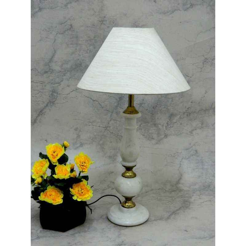 Tucasa Classic Marble/Brass Table Lamp with Off White Shade, LG-781