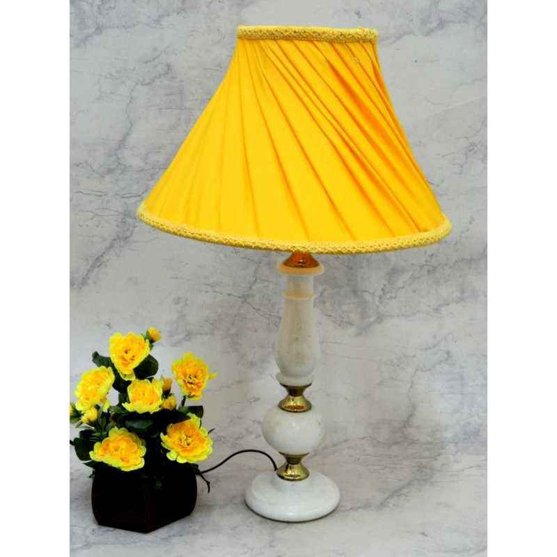 Tucasa Classic Marble/Brass Table Lamp with Yellow Shade, LG-786