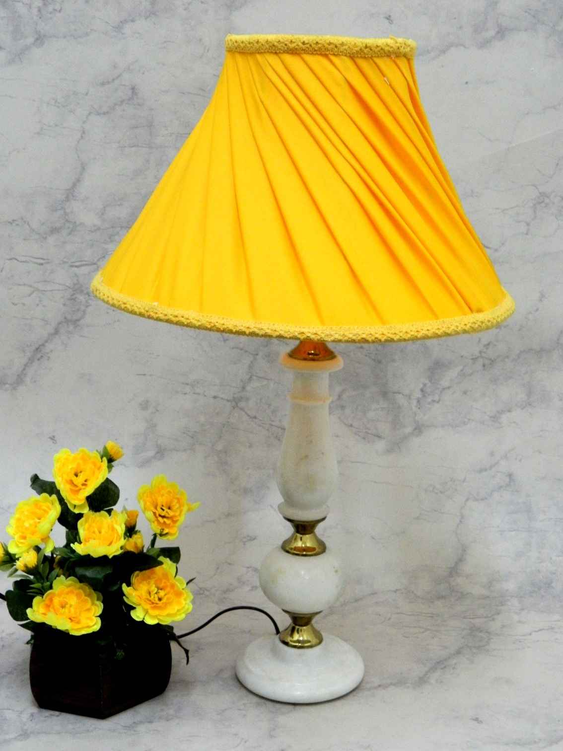 table lamp with yellow shade