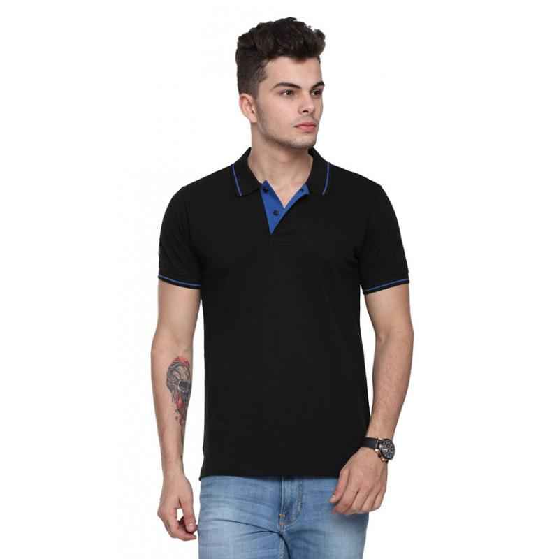 Ruggers Black Collared T-shirt with Blue Tipping, Size: M